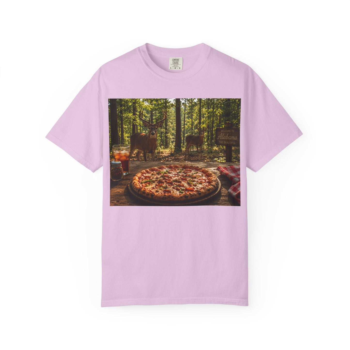 Pizza Picnic T‑Shirt — Forest Camping Pizza Scene