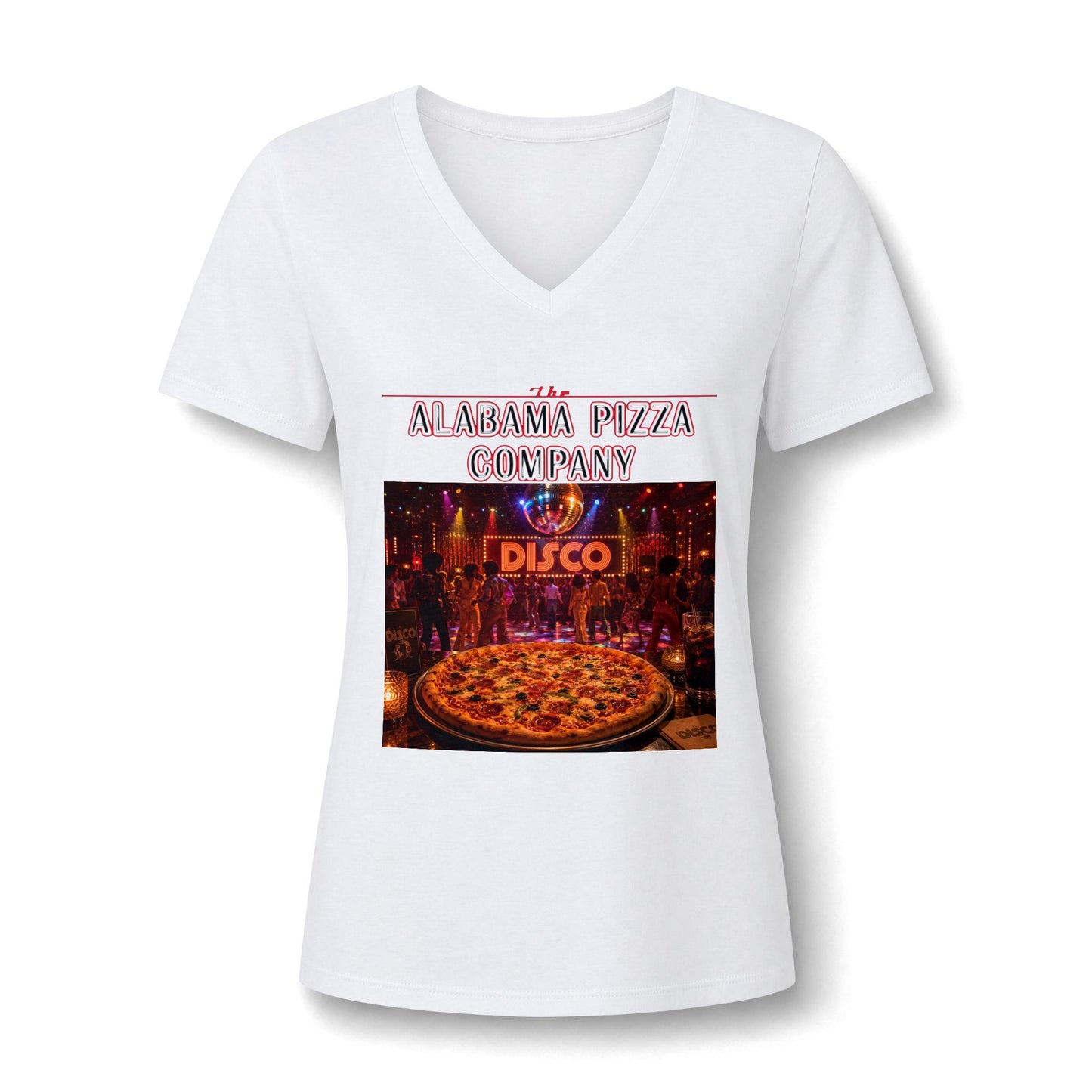 Pizza Disco V-Neck Tee — Mamma Pizza Company Graphic Shirt