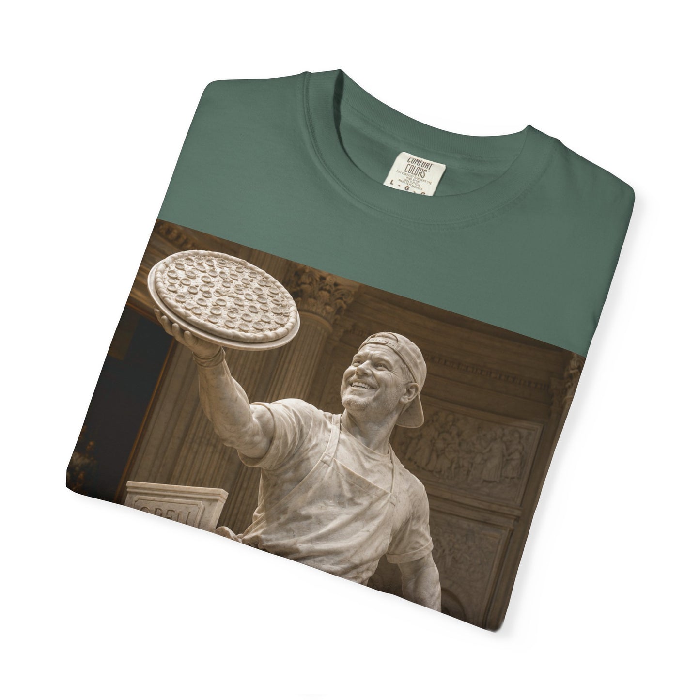 Pizza Statue Photo T-Shirt — Vintage Roman Sculpture Graphic Tee