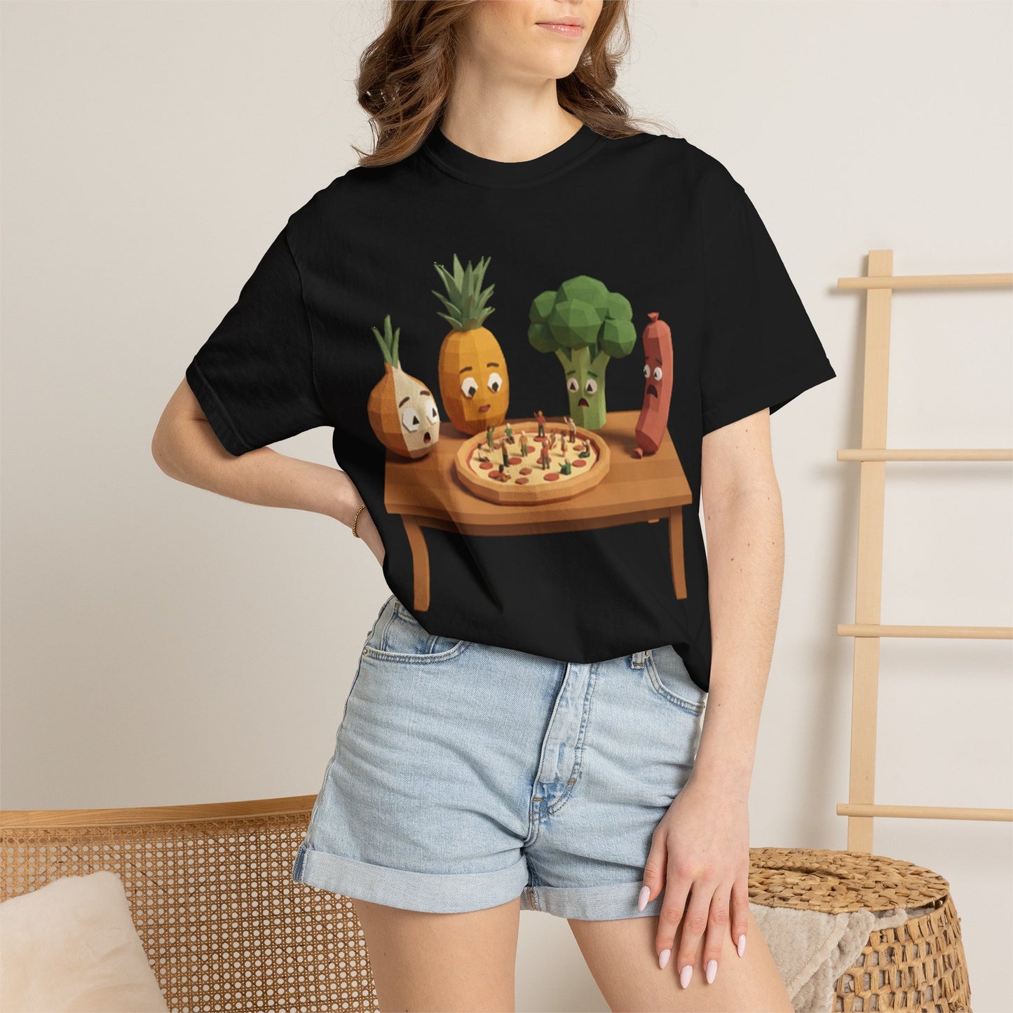 Pizza Night Veggie T-Shirt — Cute Cartoon Pineapple, Broccoli & Friends