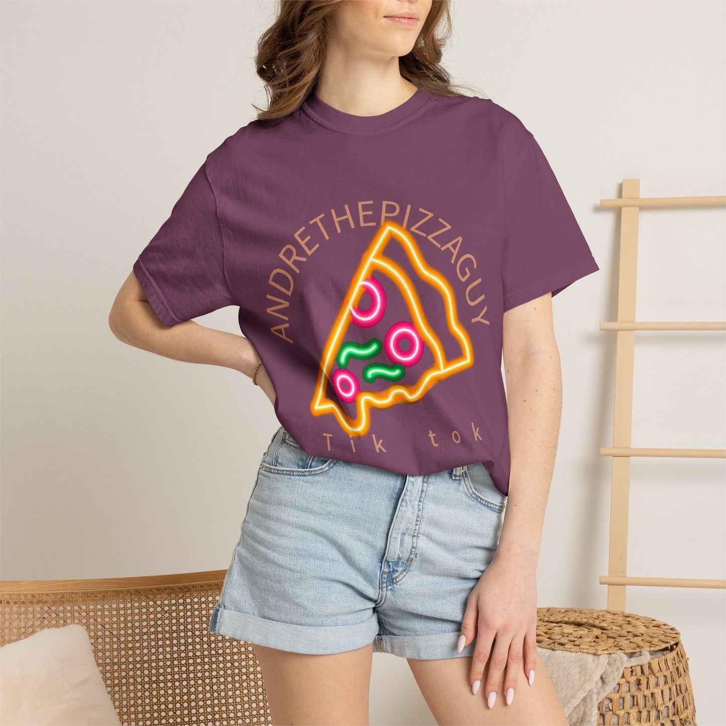 Pizza Slice Graphic T-Shirt – "ANDRETHEPIZZAGUY" Neon Design