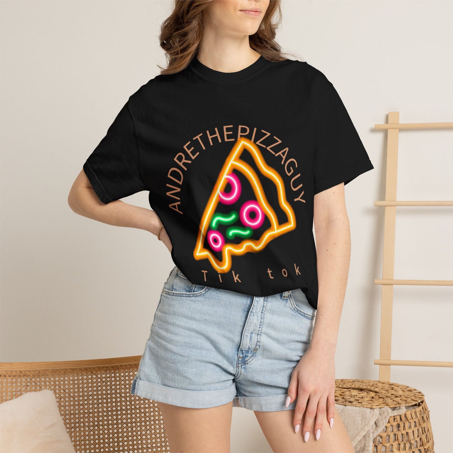 Pizza Slice Graphic T-Shirt – "ANDRETHEPIZZAGUY" Neon Design