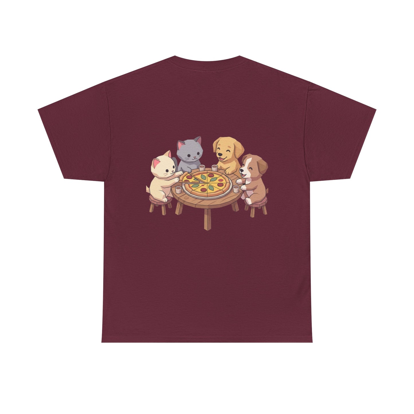 Pizza Party Crew Tee — Cute Cats & Dogs Sharing Pizza Graphic T-Shirt