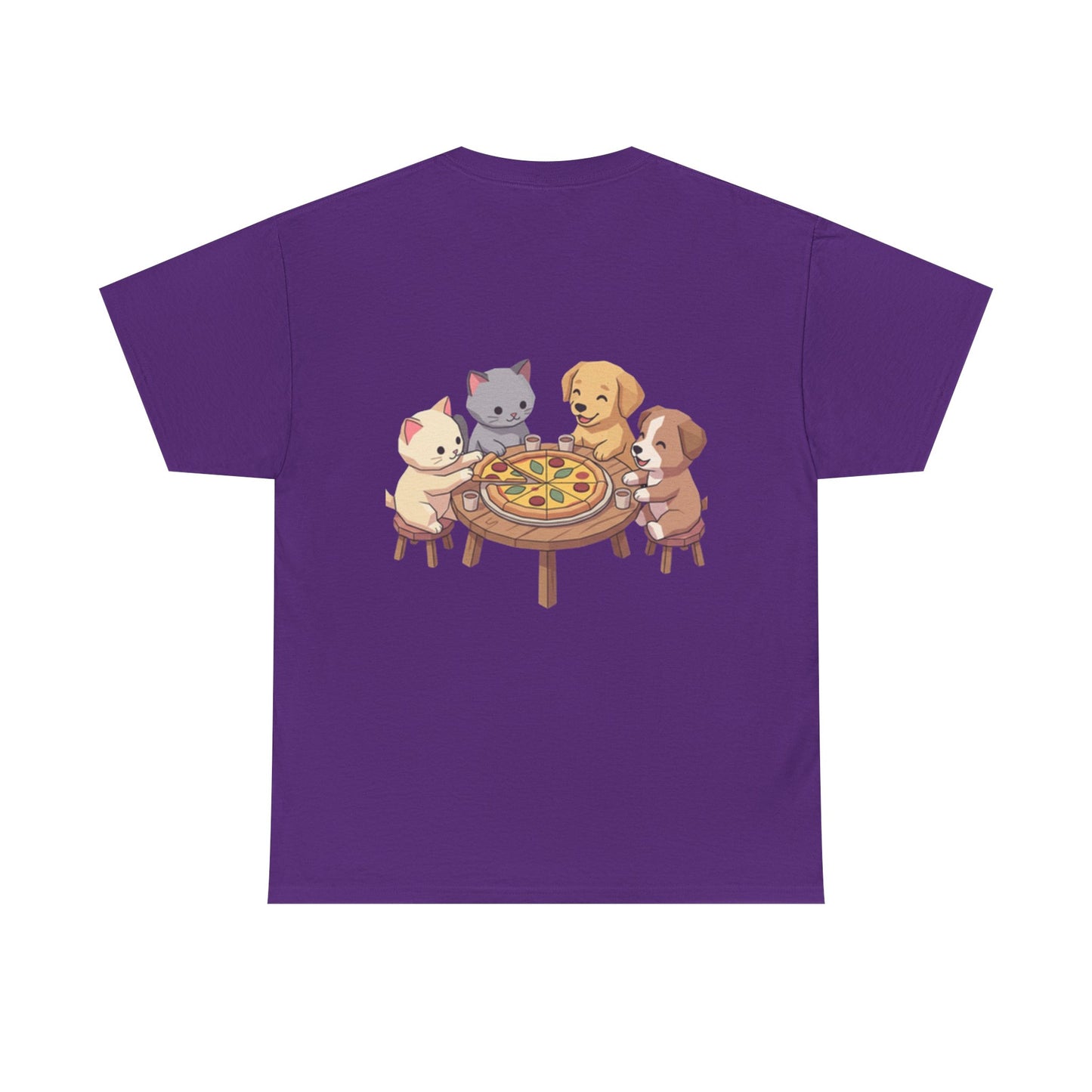 Pizza Party Crew Tee — Cute Cats & Dogs Sharing Pizza Graphic T-Shirt