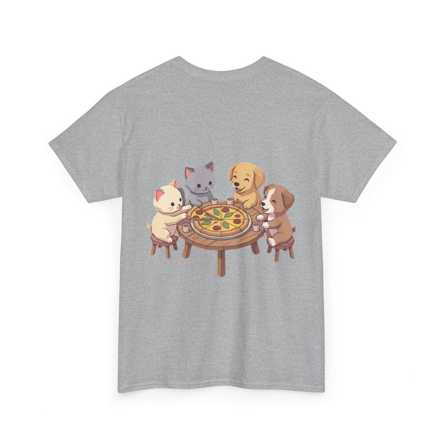 Pizza Party Crew Tee — Cute Cats & Dogs Sharing Pizza Graphic T-Shirt