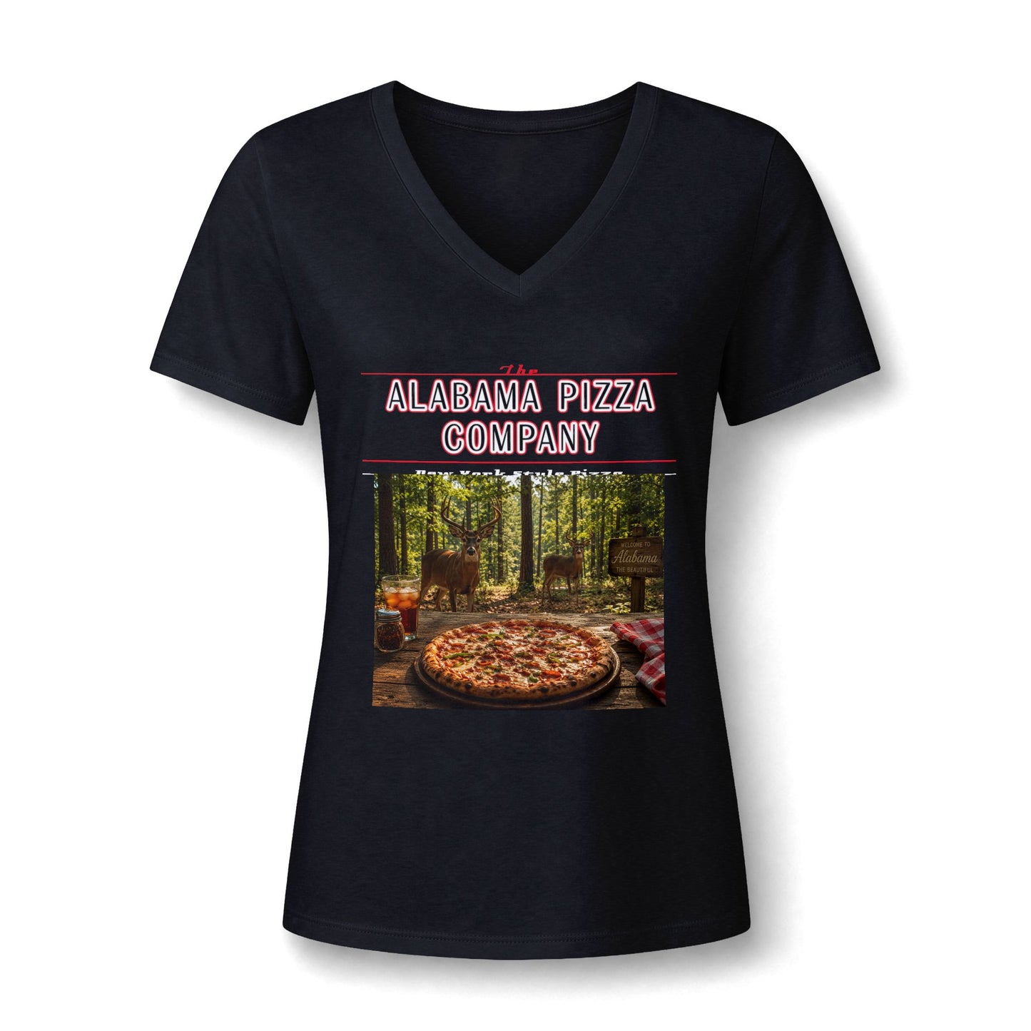 Pizza Company V-Neck Tee — Rustic Wood-Fired Pizza Photo Shirt