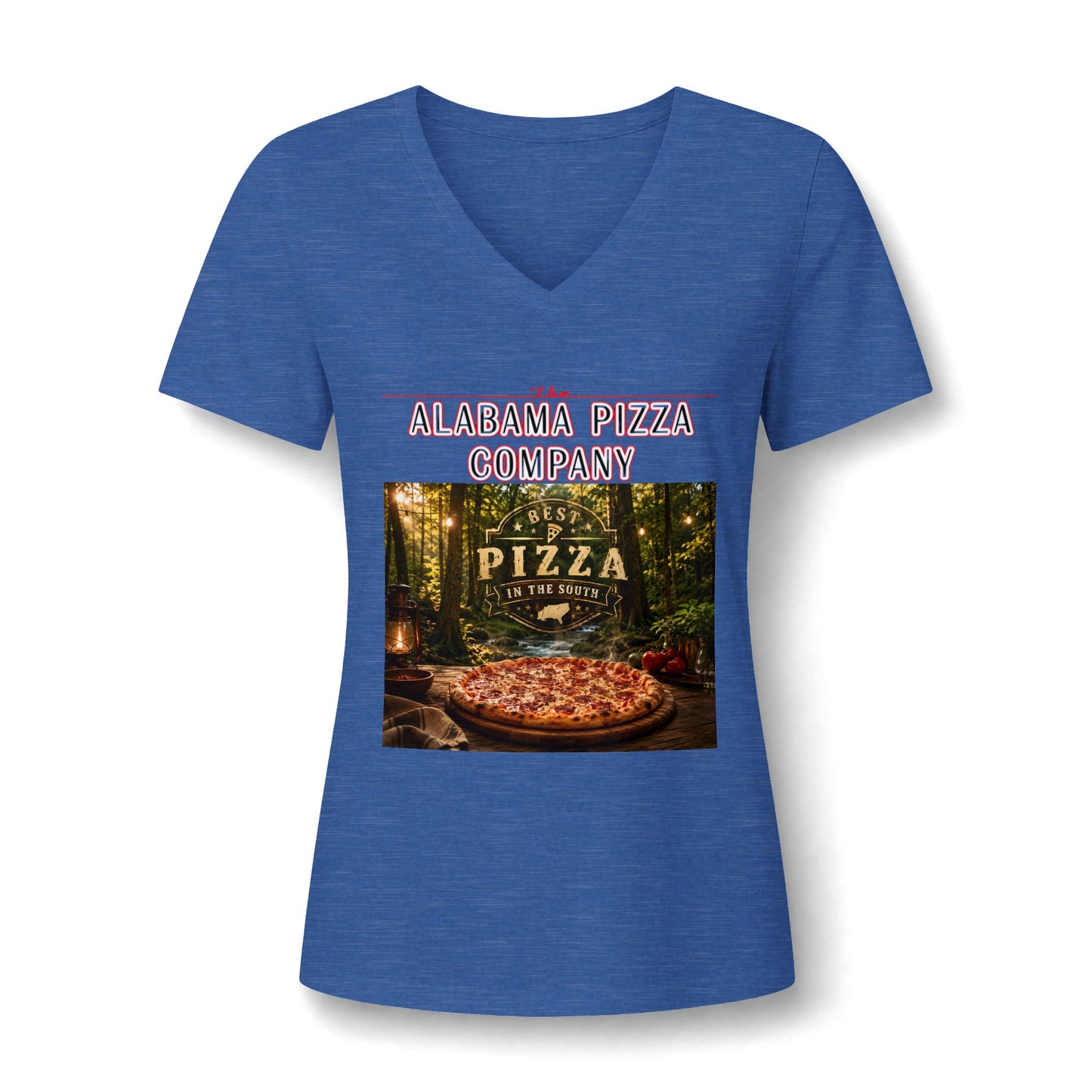 Pizza Company V-Neck Tee — Rustic Wood-Fired Pizza Graphic