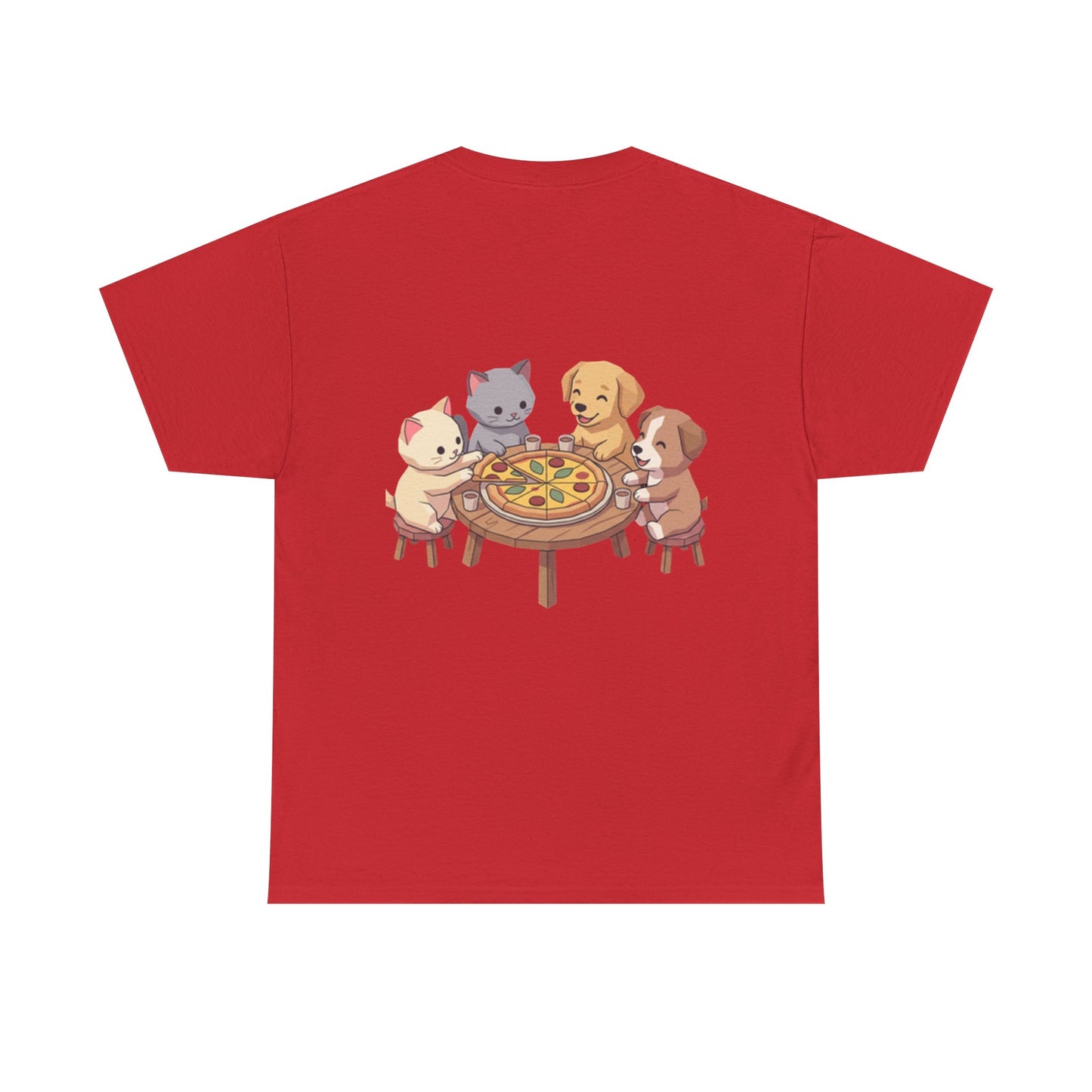 Pizza Party Crew Tee — Cute Cats & Dogs Sharing Pizza Graphic T-Shirt