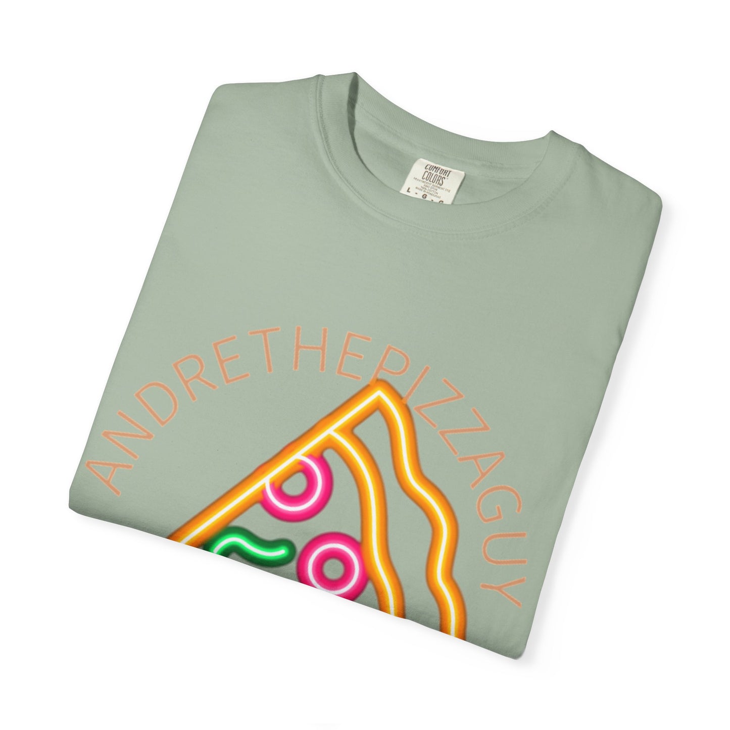 Pizza Slice Graphic T-Shirt – "ANDRETHEPIZZAGUY" Neon Design