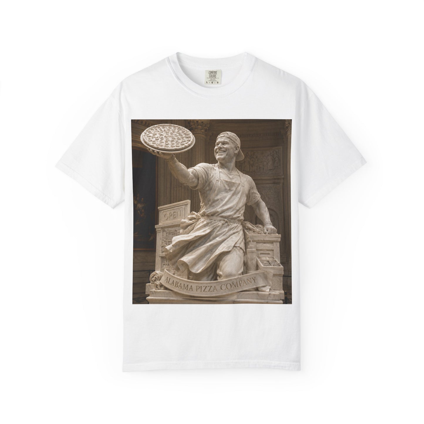 Pizza Statue Photo T-Shirt — Vintage Roman Sculpture Graphic Tee