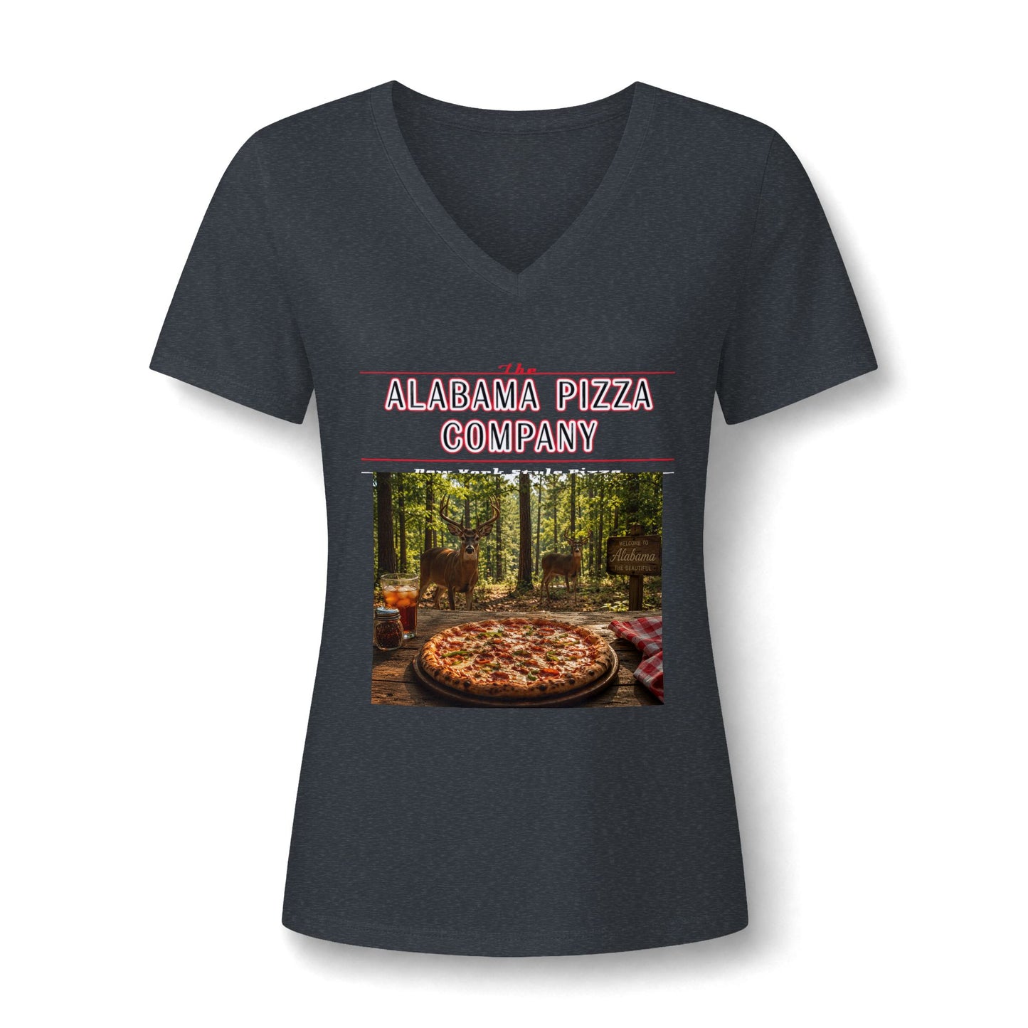 Pizza Company V-Neck Tee — Rustic Wood-Fired Pizza Photo Shirt