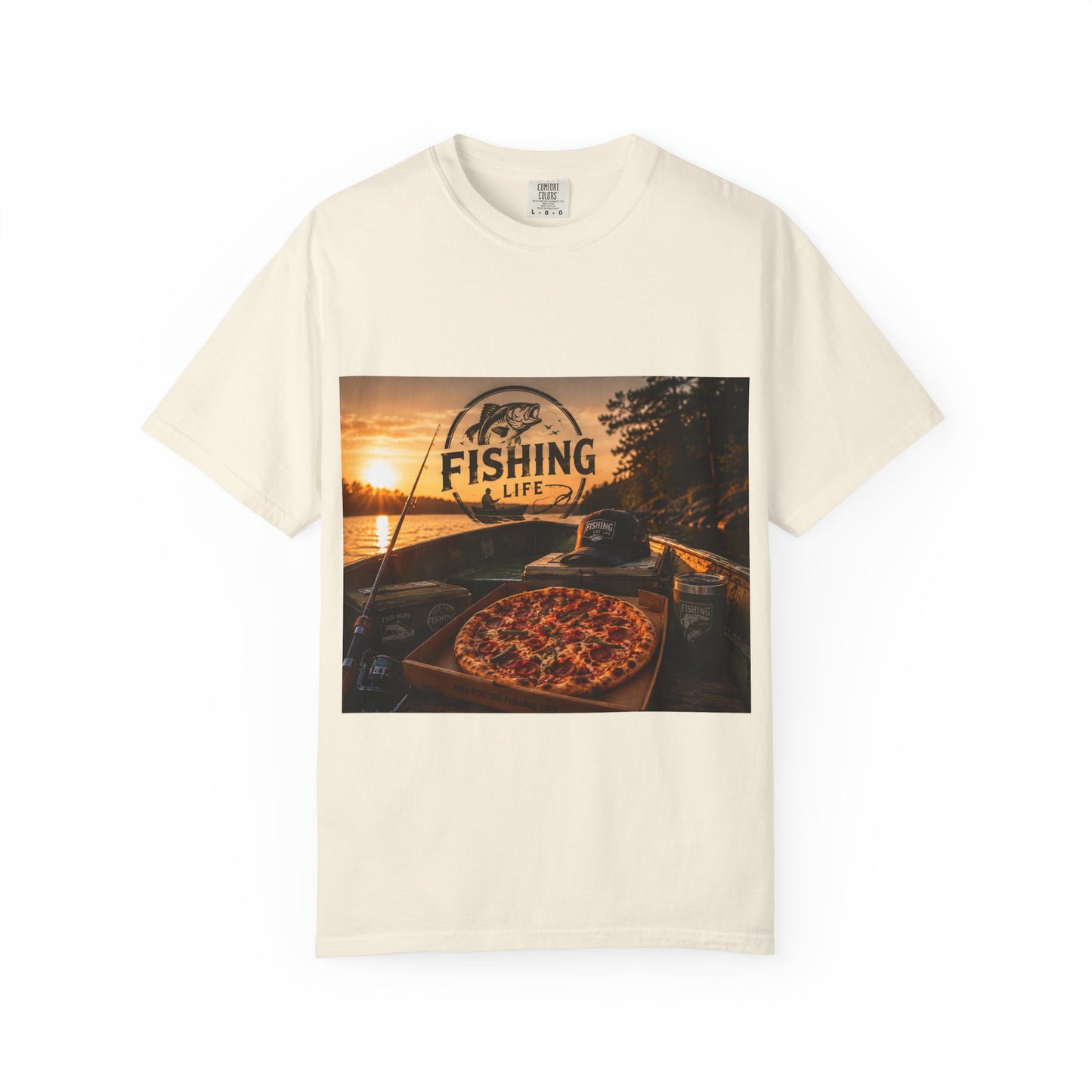 Fishing Life T-Shirt — Sunset Boat Pizza Graphic Tee