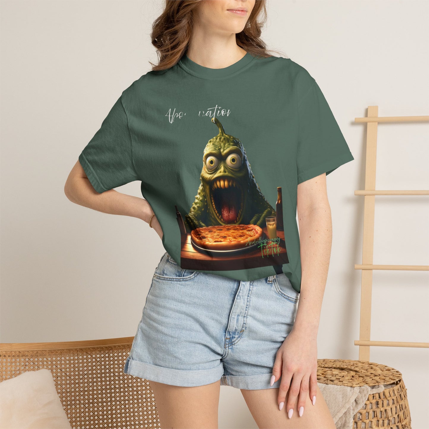 Monster Eating Pizza T-Shirt — Funny Creepy Pizza Lover Tee