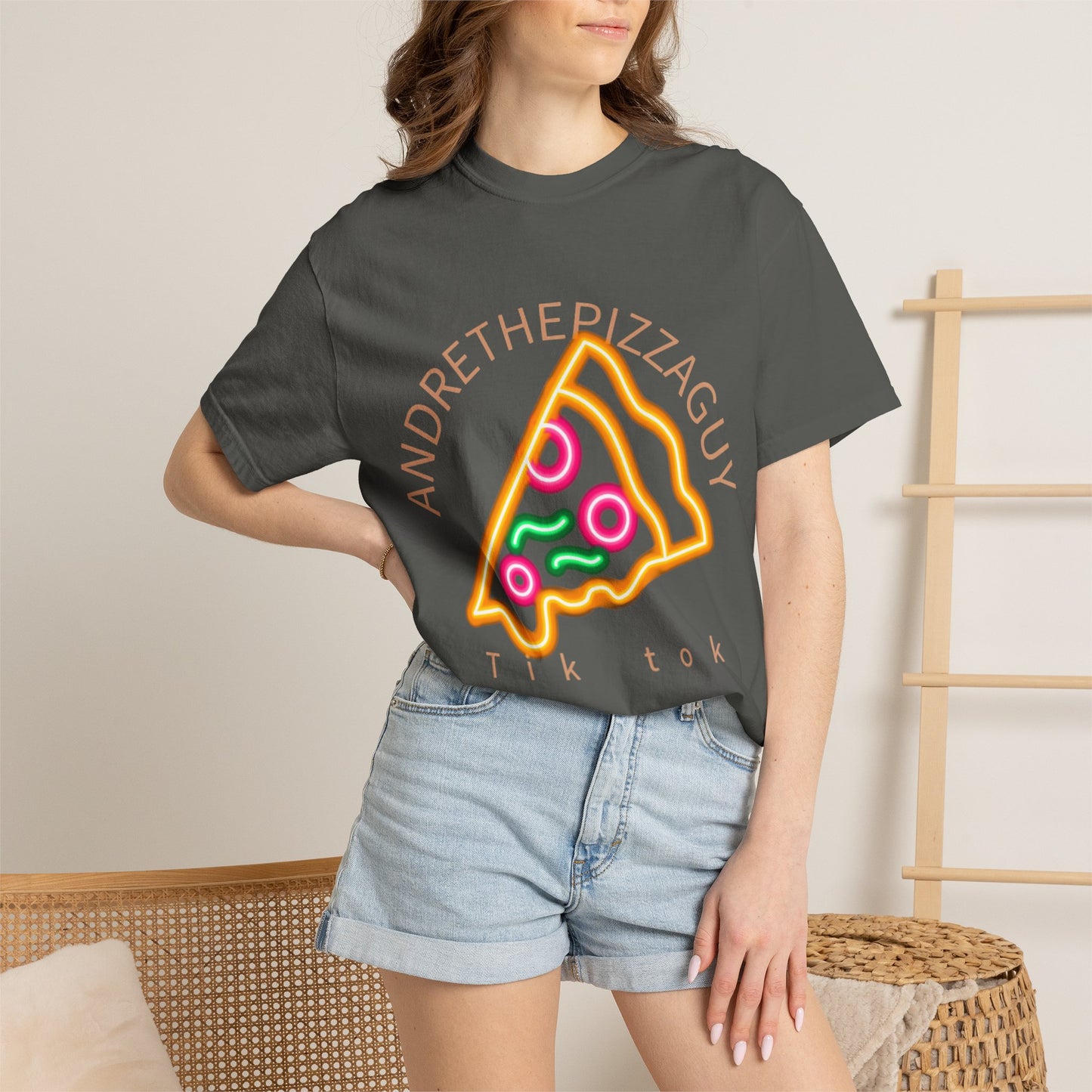 Pizza Slice Graphic T-Shirt – "ANDRETHEPIZZAGUY" Neon Design