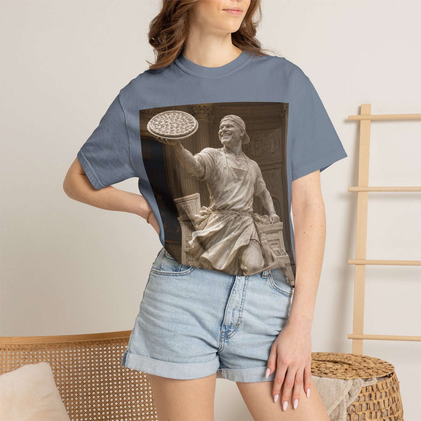Pizza Statue Photo T-Shirt — Vintage Roman Sculpture Graphic Tee