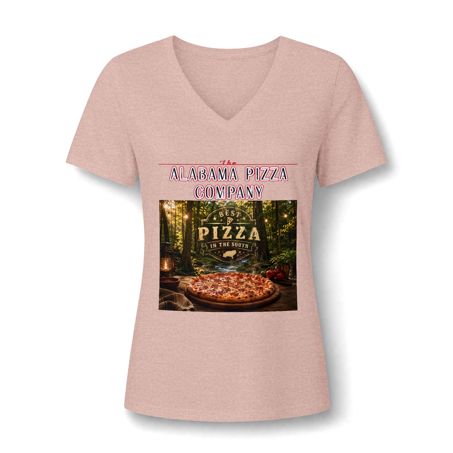 Pizza Company V-Neck Tee — Rustic Wood-Fired Pizza Graphic