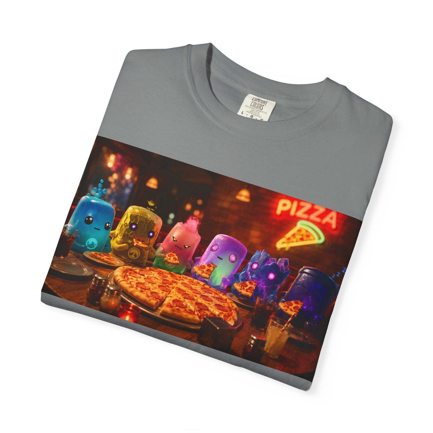 Pizza Night Ghosts T-Shirt — Neon Retro Pizza Party Tee
