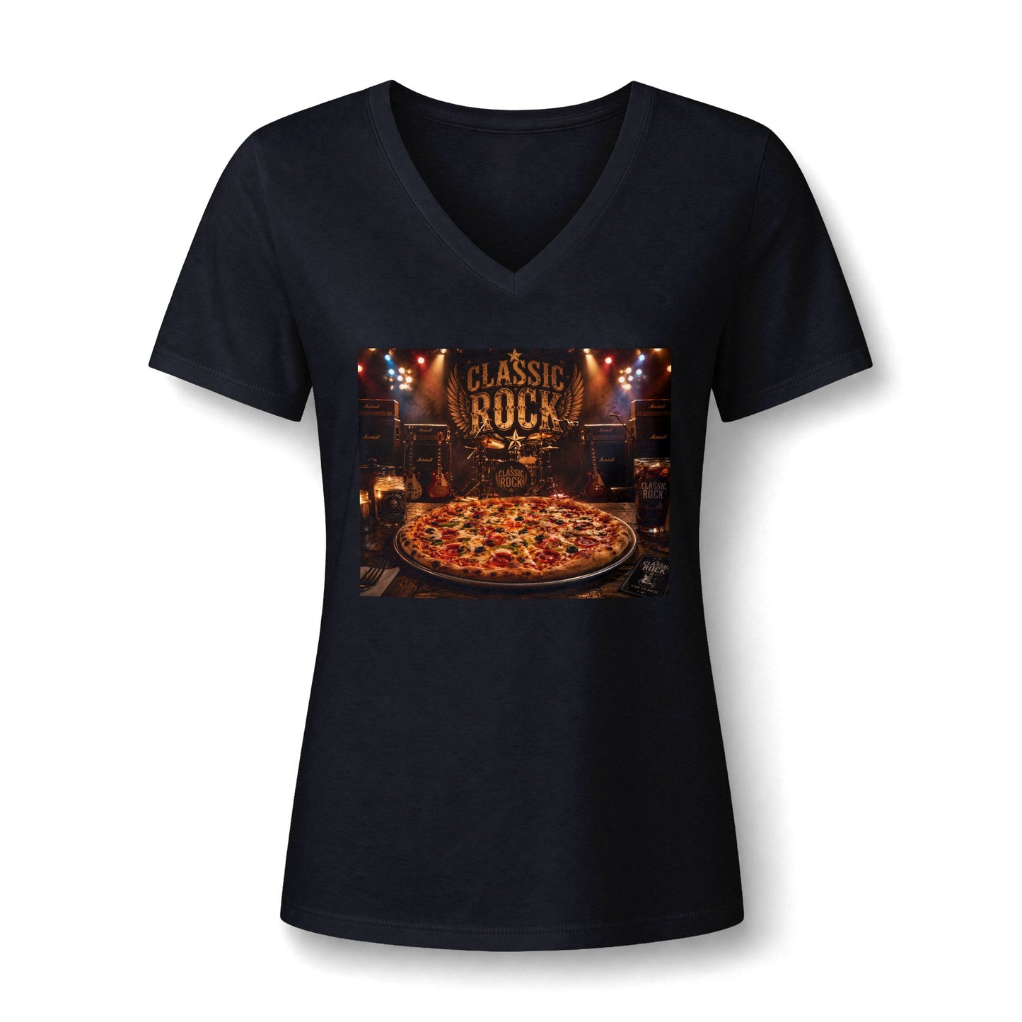 Classic Rock Pizza V-Neck Tee