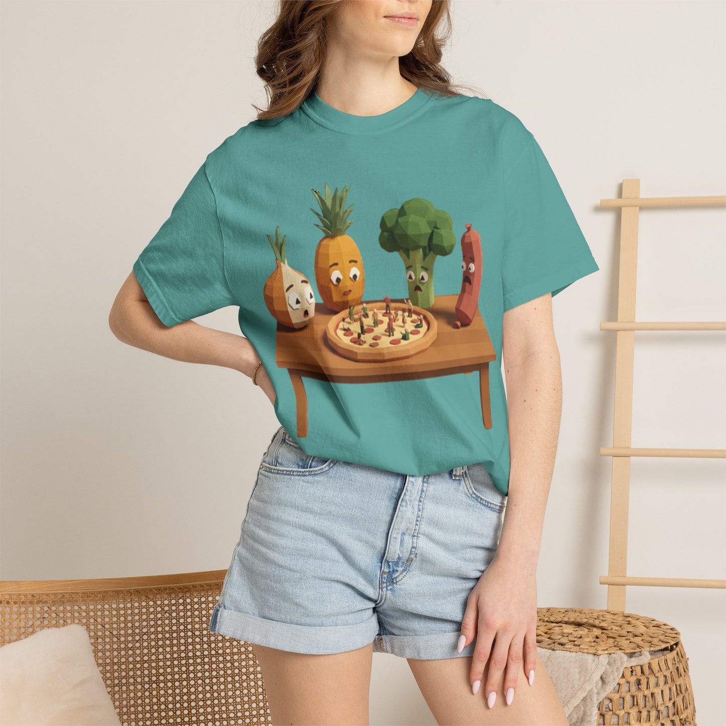 Pizza Night Veggie T-Shirt — Cute Cartoon Pineapple, Broccoli & Friends