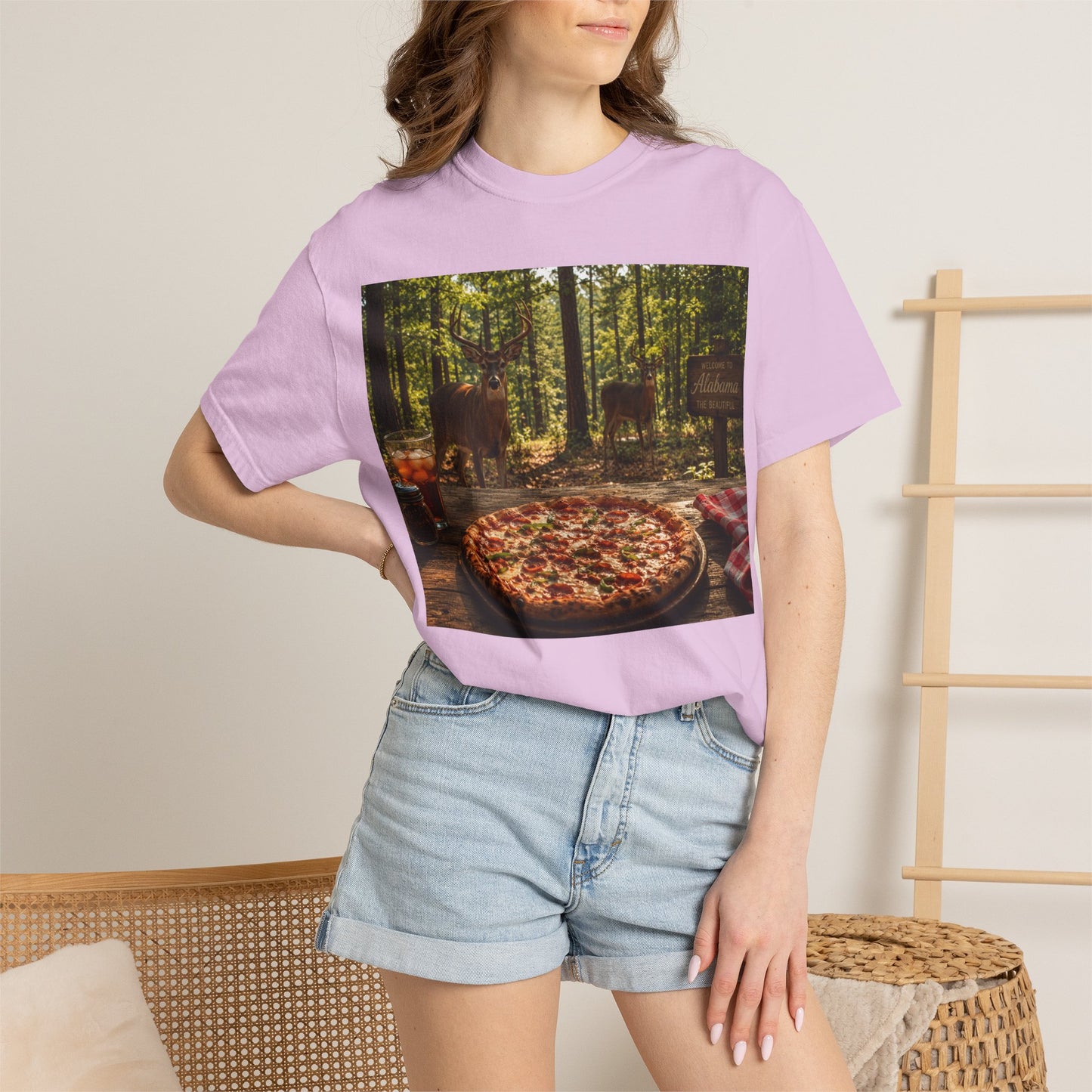 Pizza Picnic T‑Shirt — Forest Camping Pizza Scene