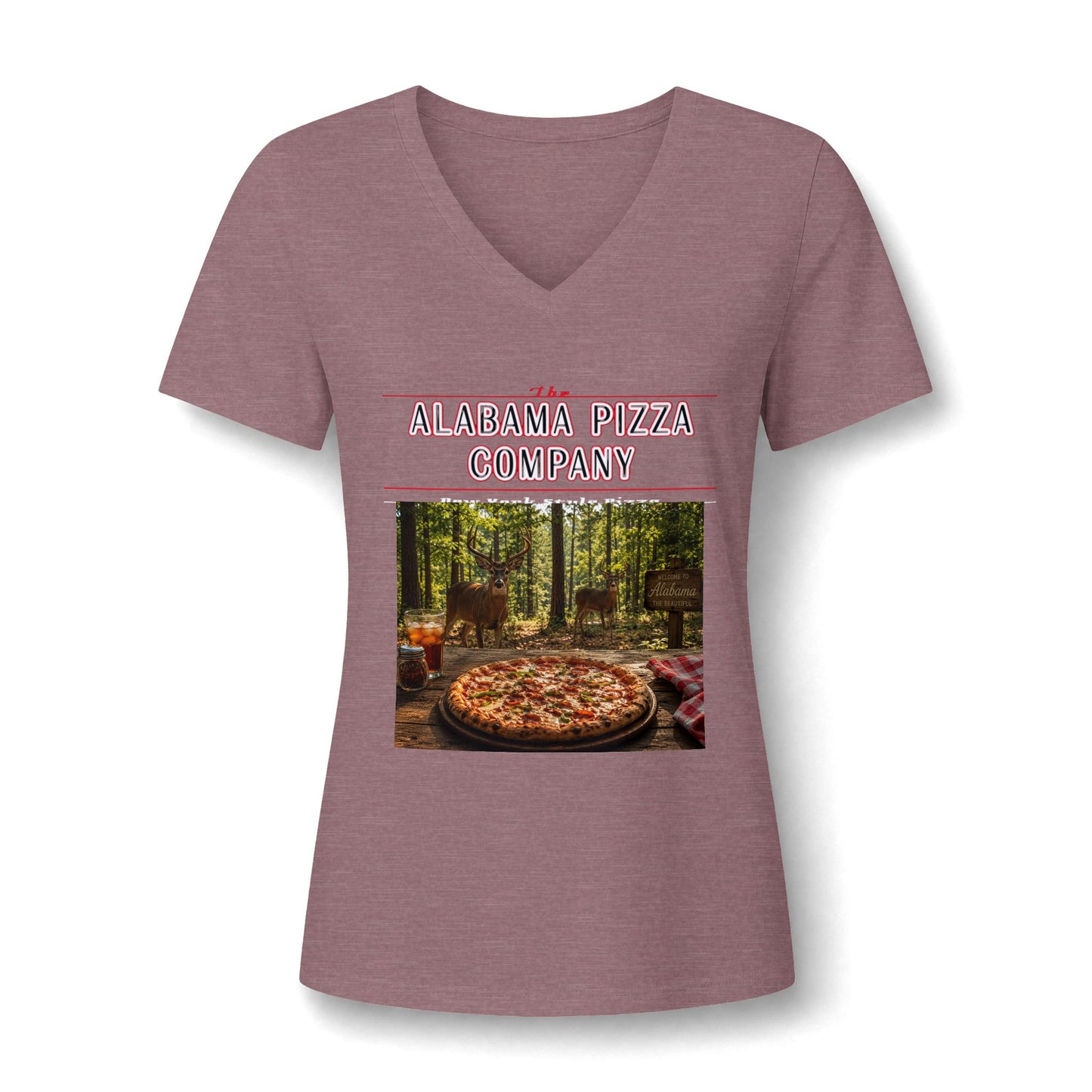 Pizza Company V-Neck Tee — Rustic Wood-Fired Pizza Photo Shirt