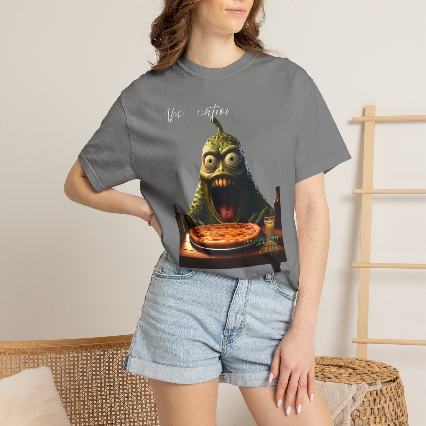 Monster Eating Pizza T-Shirt — Funny Creepy Pizza Lover Tee