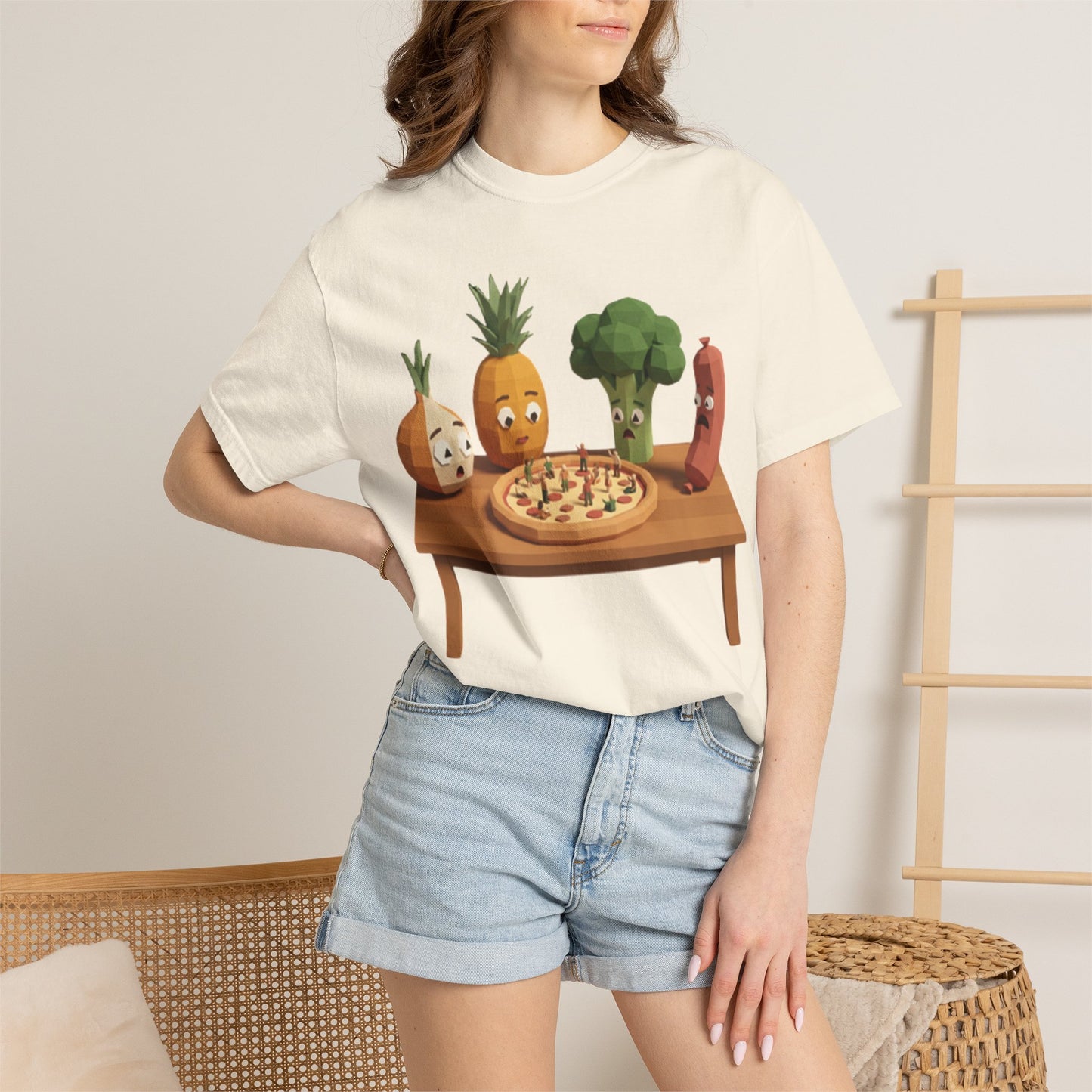 Pizza Night Veggie T-Shirt — Cute Cartoon Pineapple, Broccoli & Friends