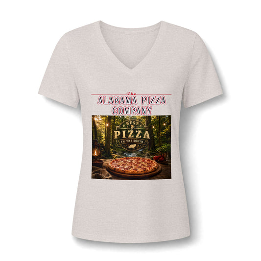 Pizza Company V-Neck Tee — Rustic Wood-Fired Pizza Graphic