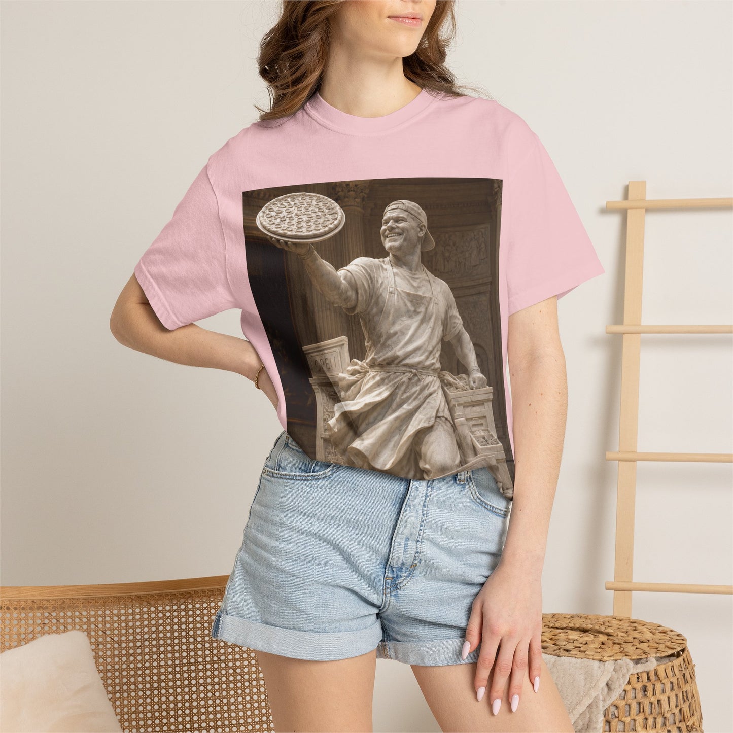 Pizza Statue Photo T-Shirt — Vintage Roman Sculpture Graphic Tee