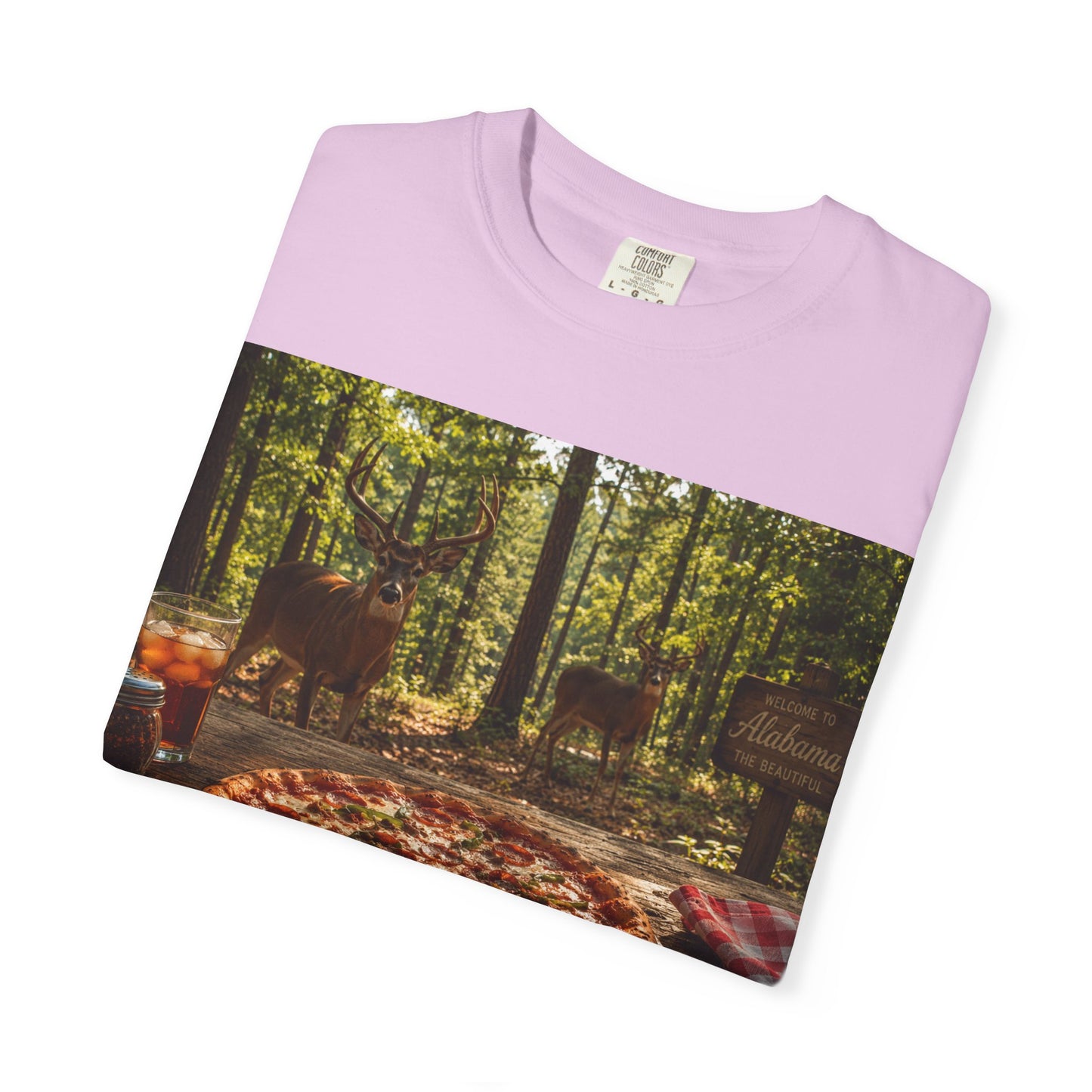 Pizza Picnic T‑Shirt — Forest Camping Pizza Scene