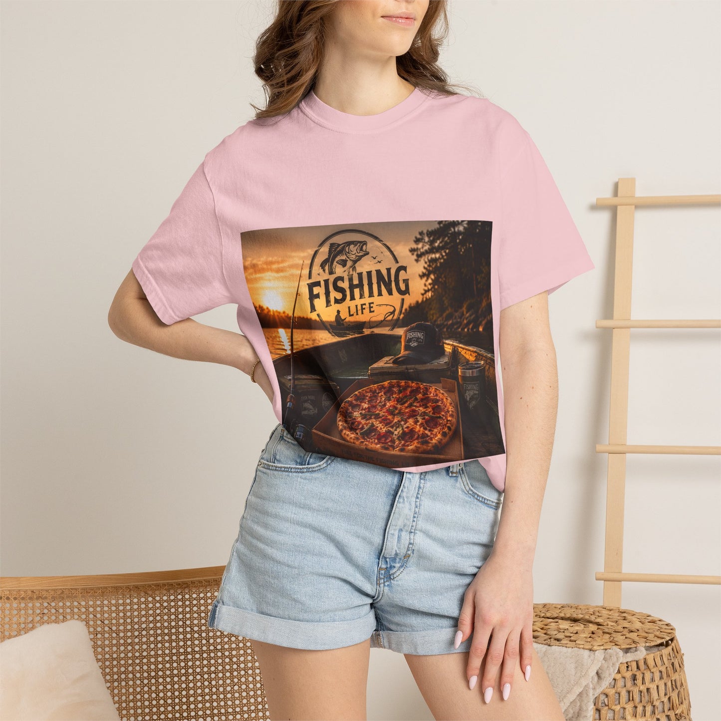 Fishing Life T-Shirt — Sunset Boat Pizza Graphic Tee