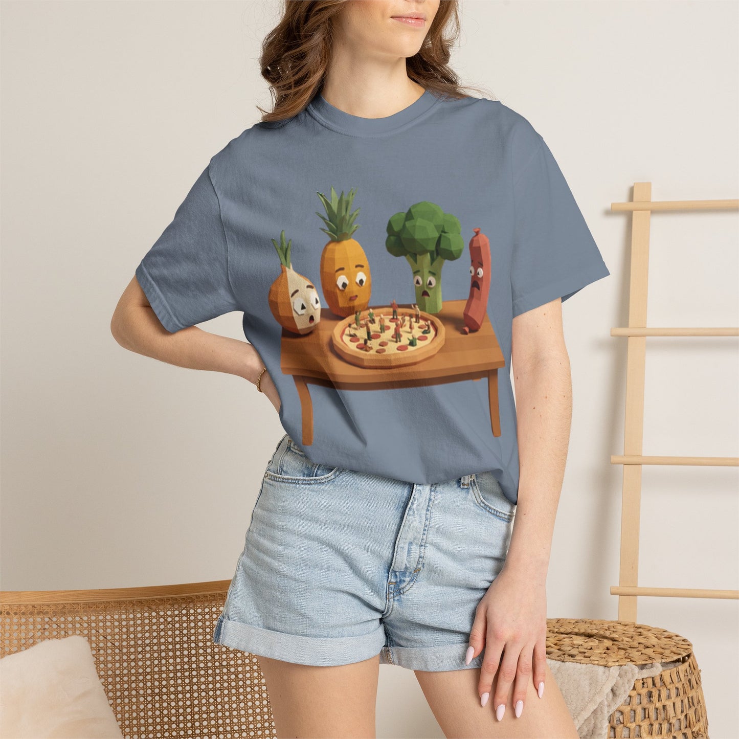 Pizza Night Veggie T-Shirt — Cute Cartoon Pineapple, Broccoli & Friends