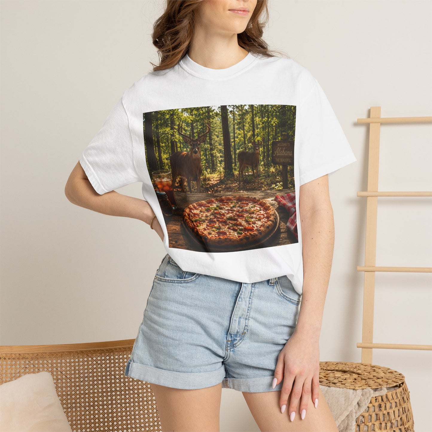 Pizza Picnic T‑Shirt — Forest Camping Pizza Scene