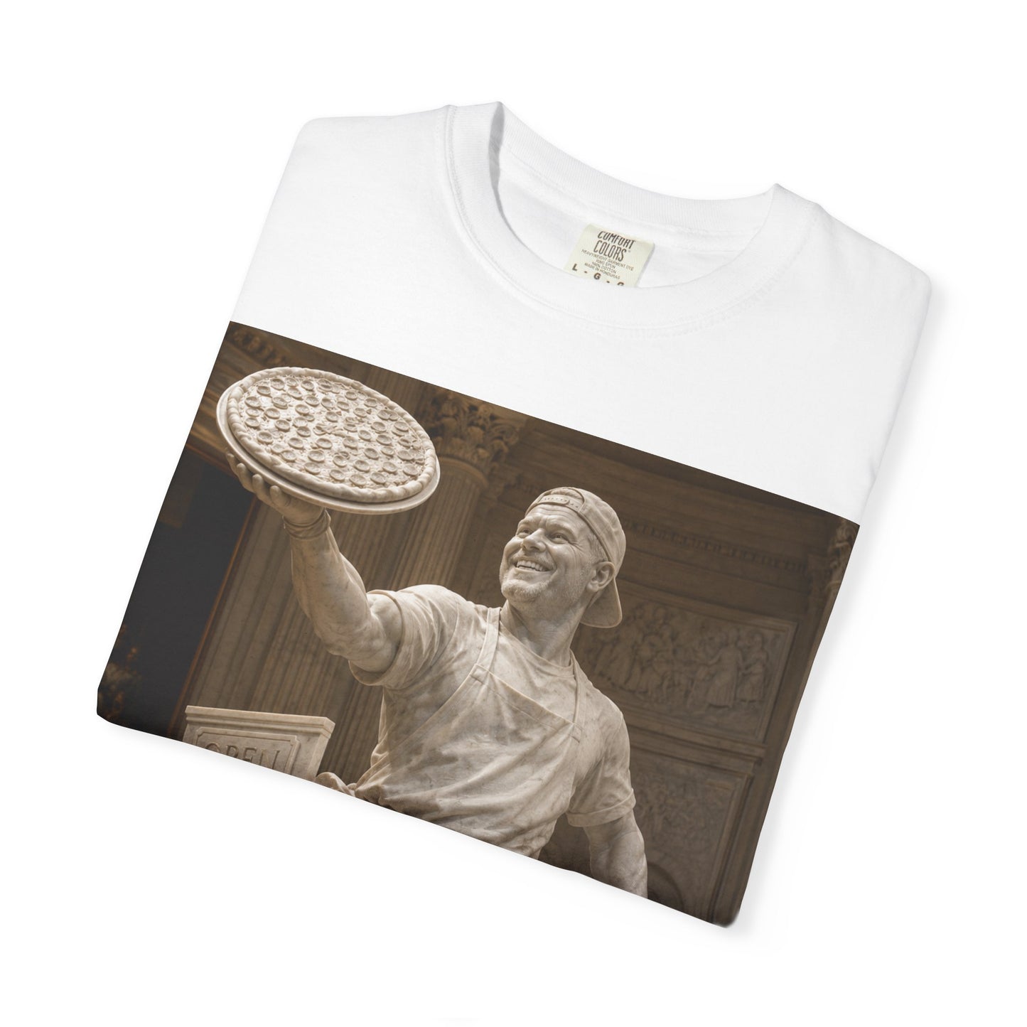 Pizza Statue Photo T-Shirt — Vintage Roman Sculpture Graphic Tee