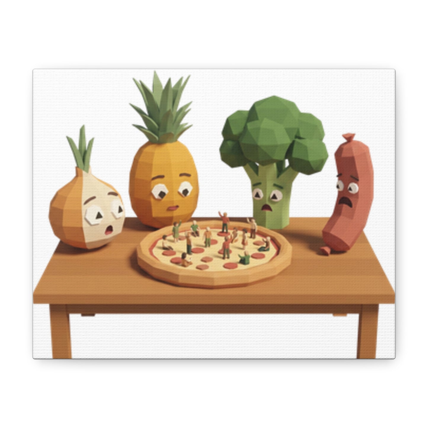 Canvas Wall Art - Funny Polygon Veggies and Pizza Illustration