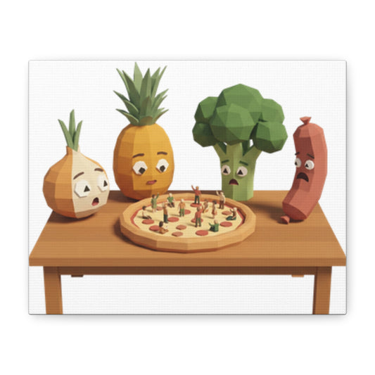 Canvas Wall Art - Funny Polygon Veggies and Pizza Illustration