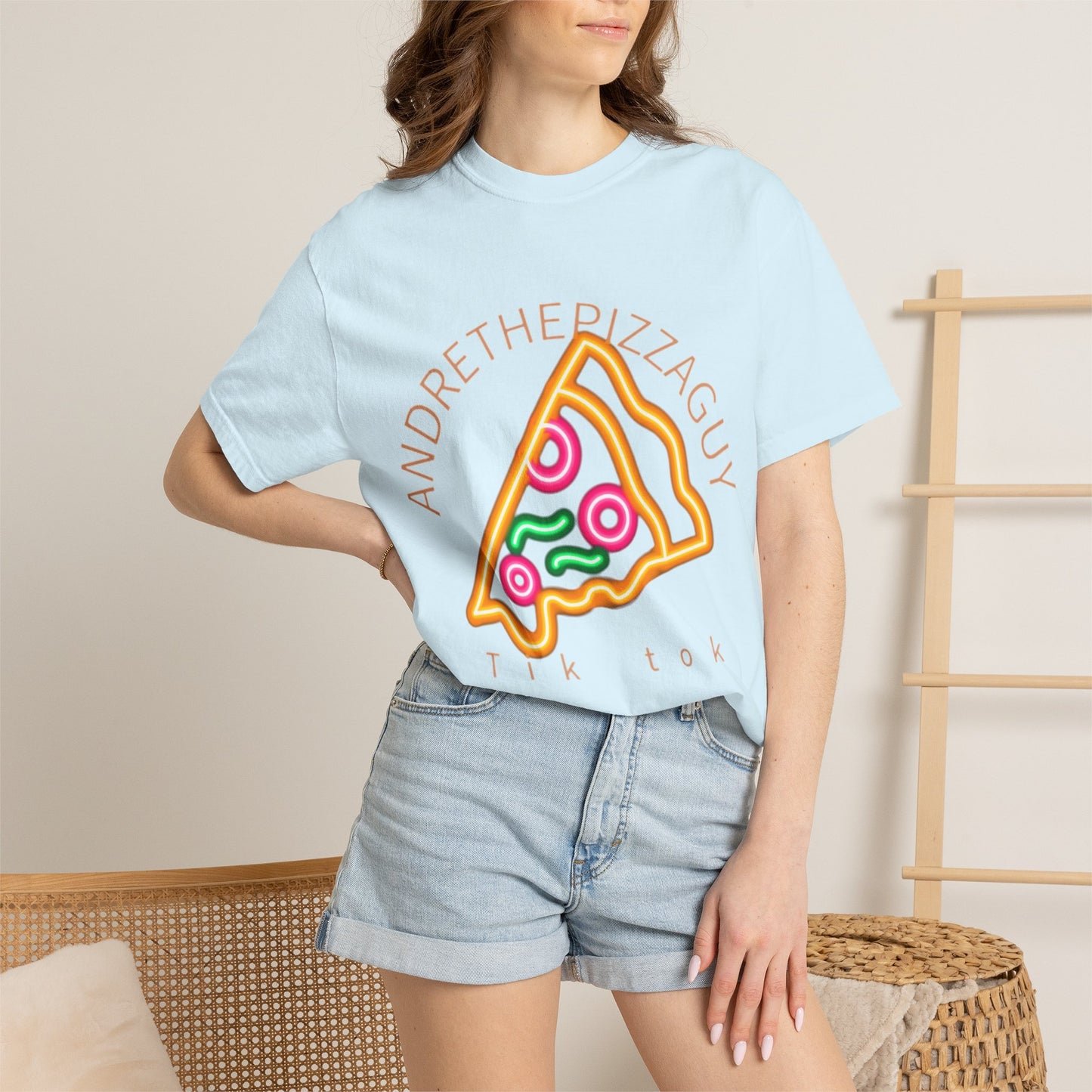Pizza Slice Graphic T-Shirt – "ANDRETHEPIZZAGUY" Neon Design