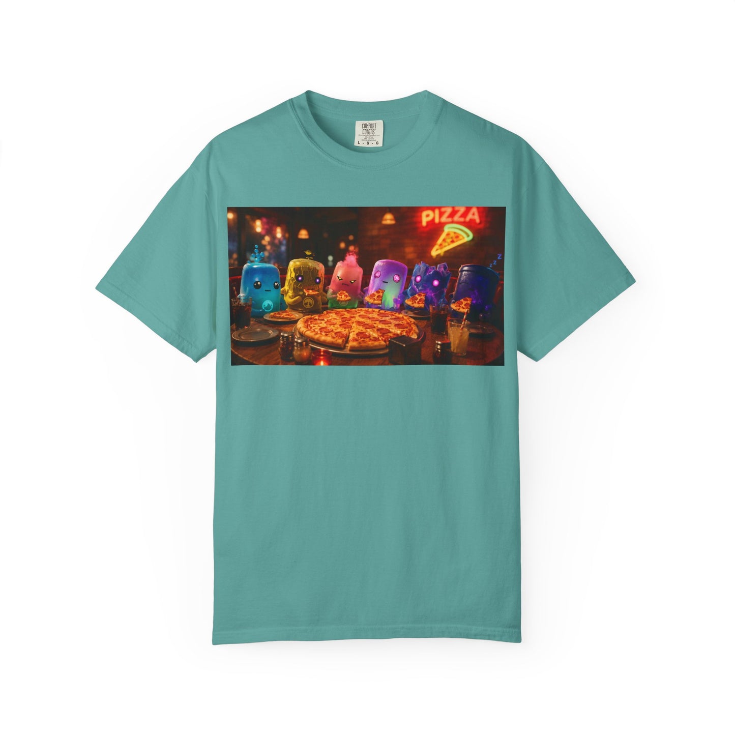Pizza Night Ghosts T-Shirt — Neon Retro Pizza Party Tee