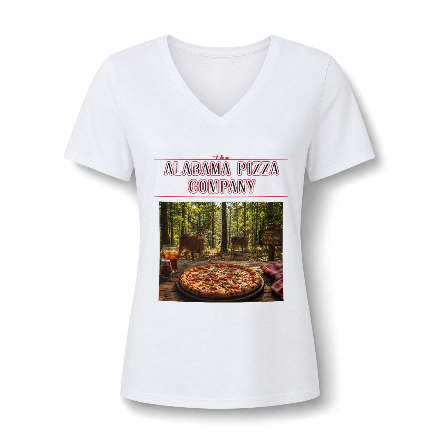 Pizza Company V-Neck Tee — Rustic Wood-Fired Pizza Photo Shirt