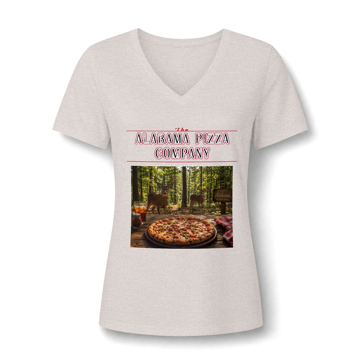 Pizza Company V-Neck Tee — Rustic Wood-Fired Pizza Photo Shirt