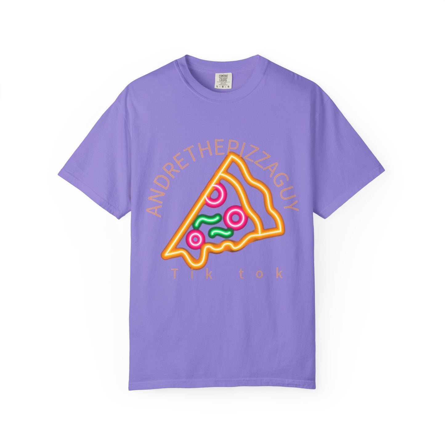 Pizza Slice Graphic T-Shirt – "ANDRETHEPIZZAGUY" Neon Design