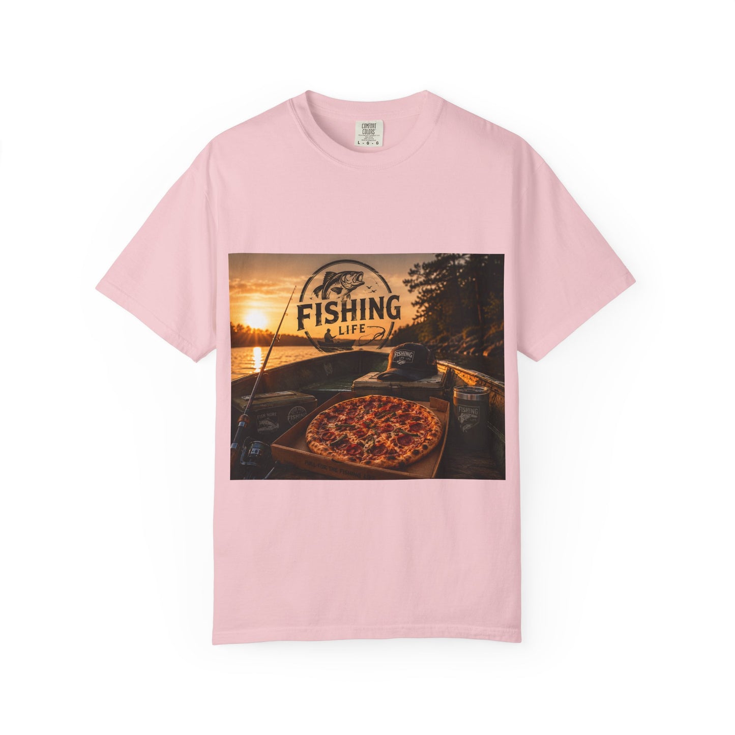 Fishing Life T-Shirt — Sunset Boat Pizza Graphic Tee
