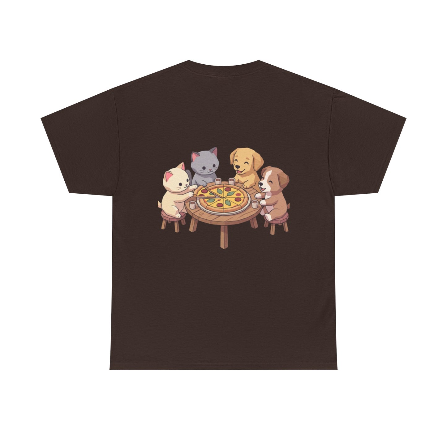 Pizza Party Crew Tee — Cute Cats & Dogs Sharing Pizza Graphic T-Shirt