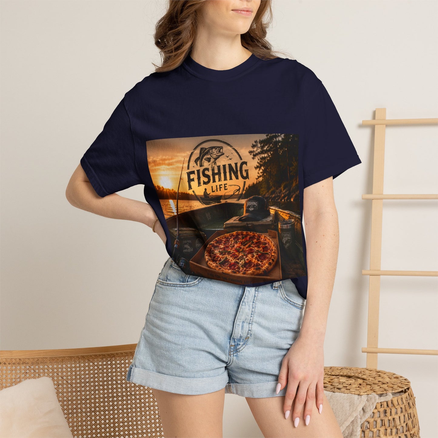 Fishing Life T-Shirt — Sunset Boat Pizza Graphic Tee