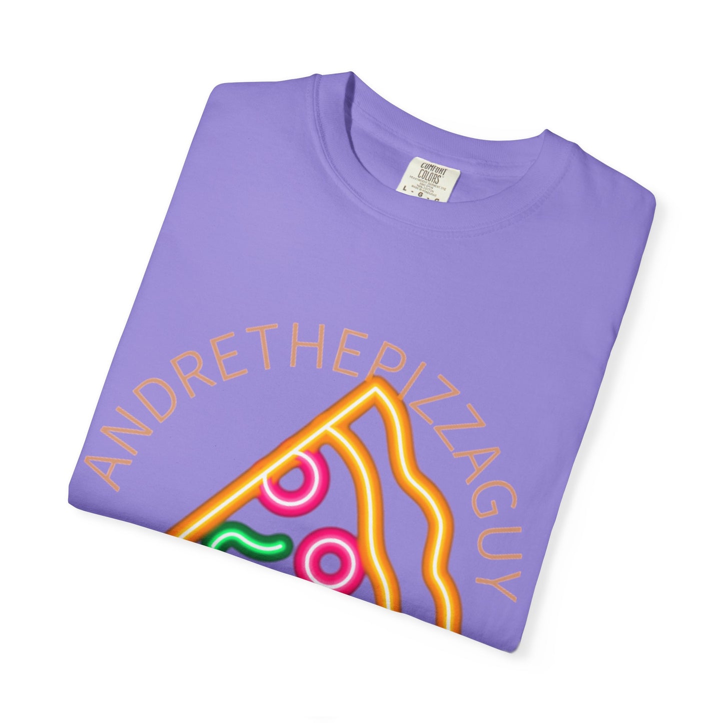 Pizza Slice Graphic T-Shirt – "ANDRETHEPIZZAGUY" Neon Design