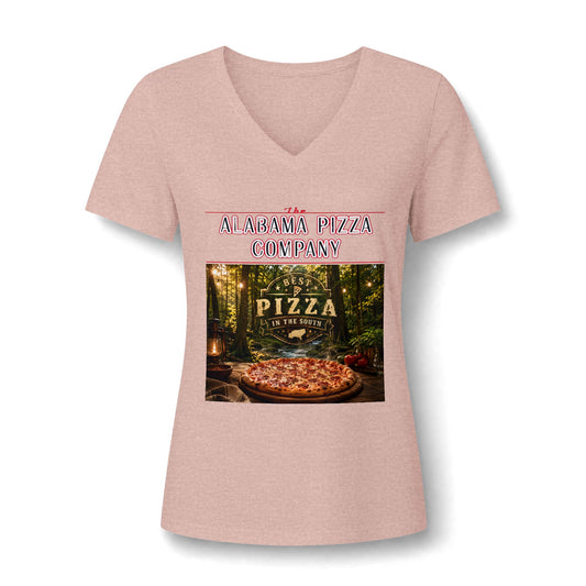 Pizza Company V-Neck Tee — "Mama Pizza Company" Rustic Wood-Fired Pizza Graphic