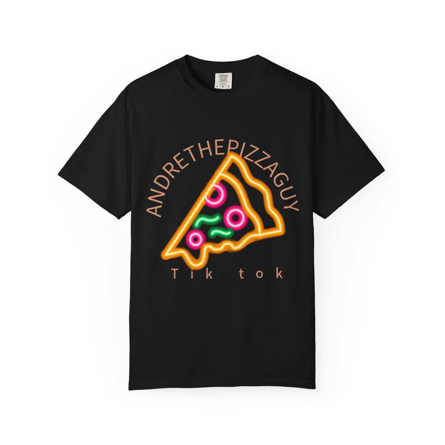 Pizza Slice Graphic T-Shirt – "ANDRETHEPIZZAGUY" Neon Design