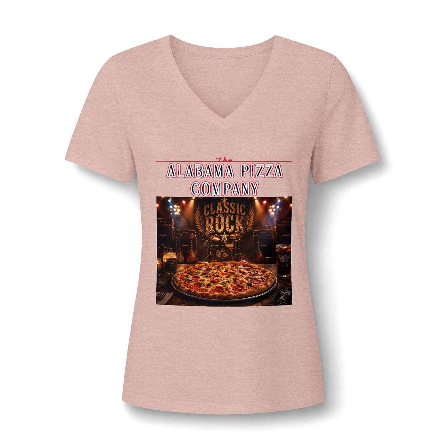 Pizza Company V-Neck Tee — "Classic Rock" Pizzeria Graphic