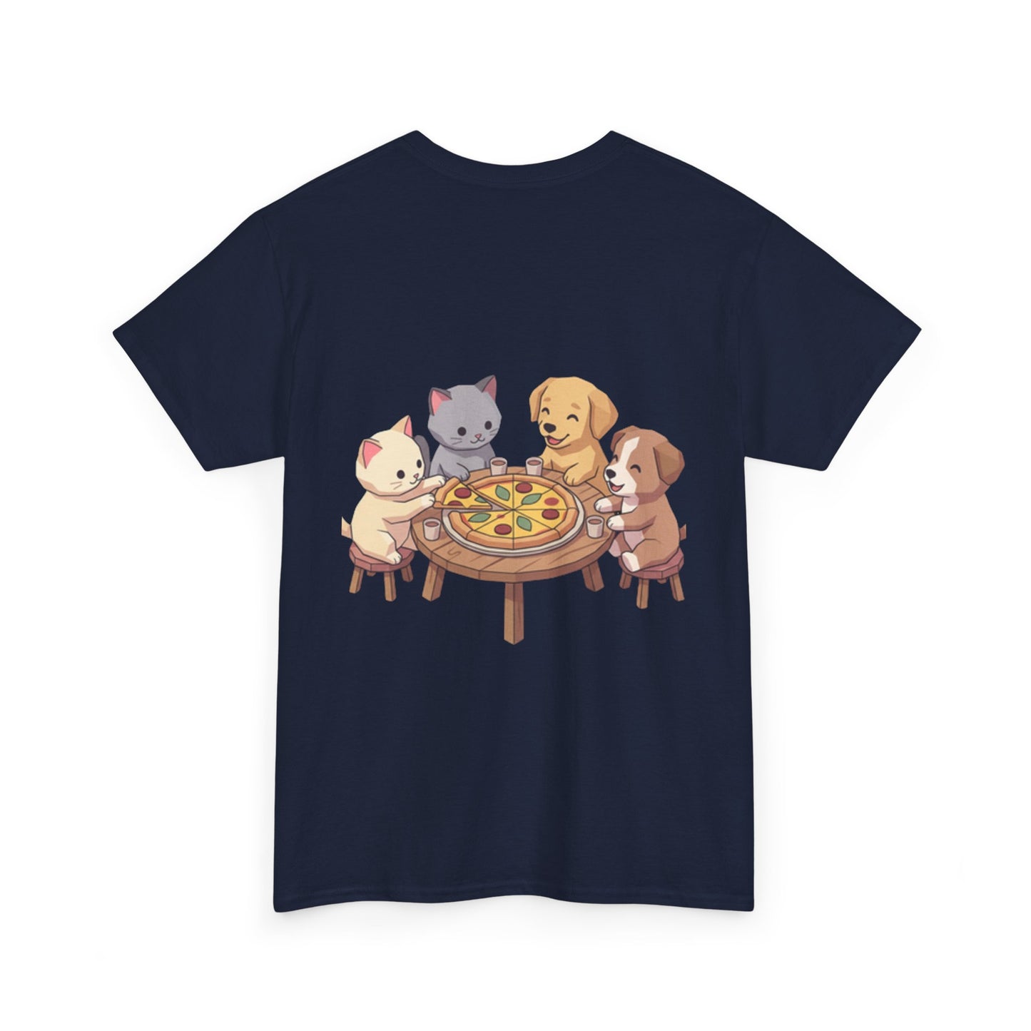 Pizza Party Crew Tee — Cute Cats & Dogs Sharing Pizza Graphic T-Shirt