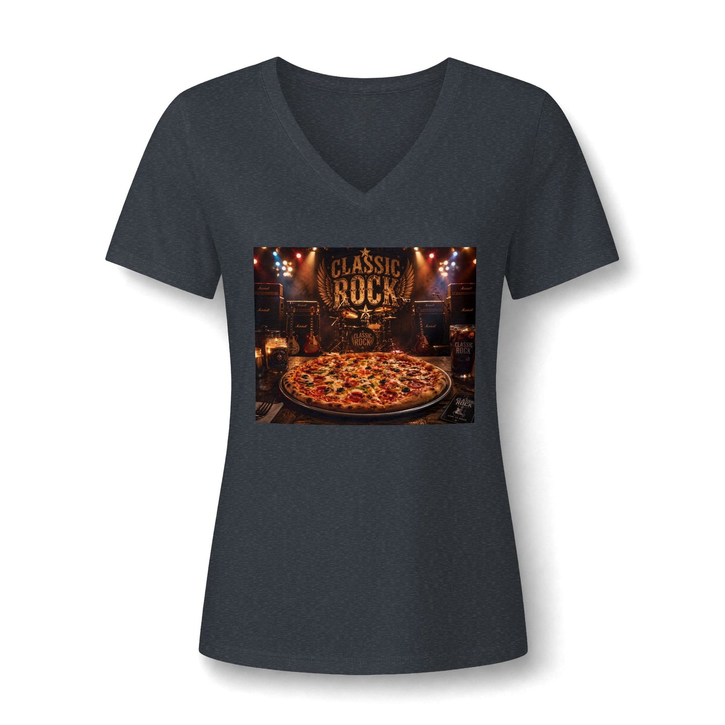 Classic Rock Pizza V-Neck Tee